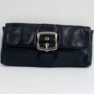 Vintage Black Leather Silver Buckle Snap Clutch
